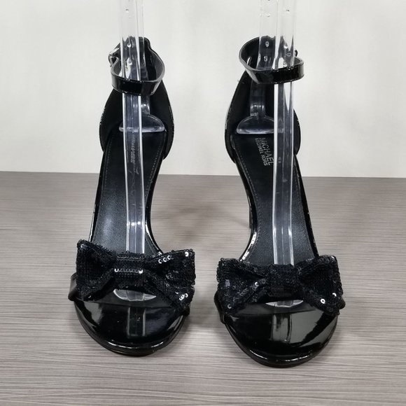 Michael Kors Sequin Bow Ankle Strap Heels, Black Leather, Womens Size 9 M / 40 - Picture 2 of 12